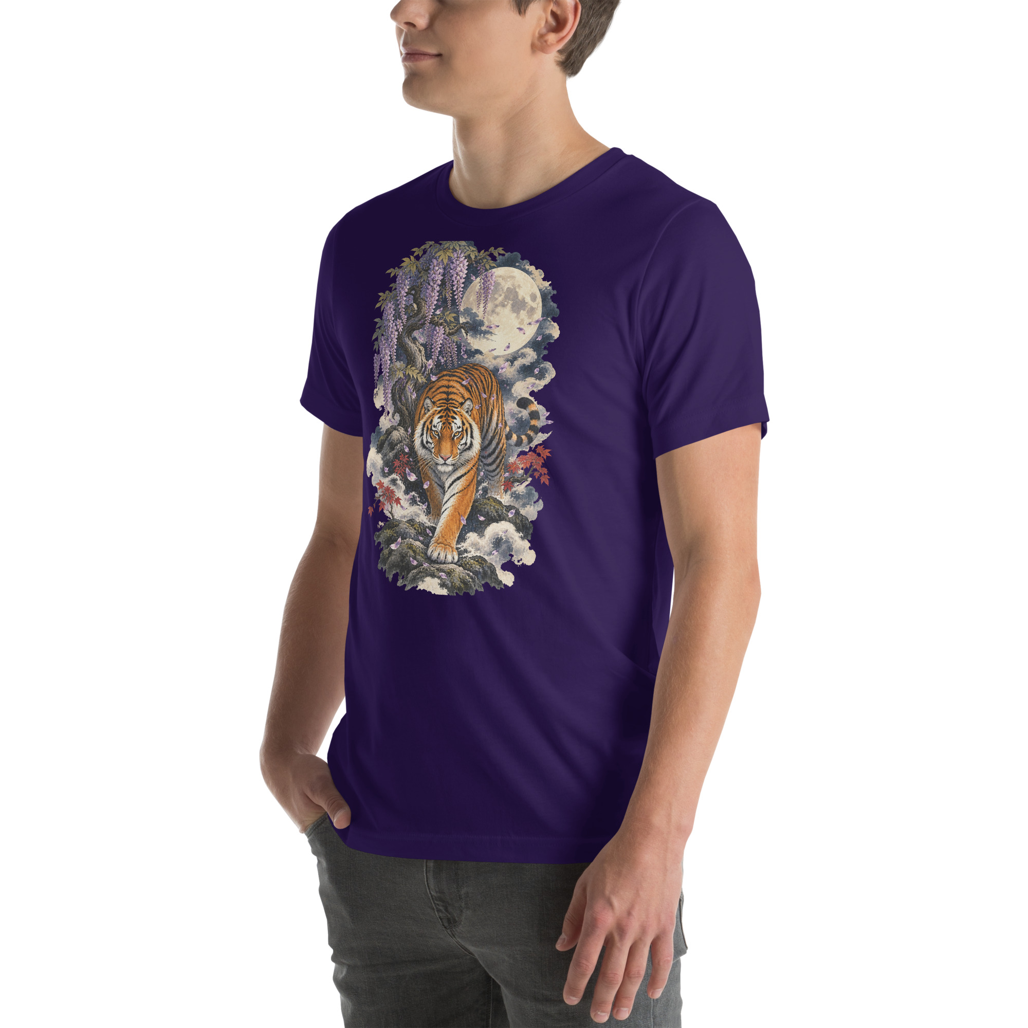 Japanese Tiger Wisteria Full Moon Art, Japanese Art Tee, Mythology Gift - Image 100