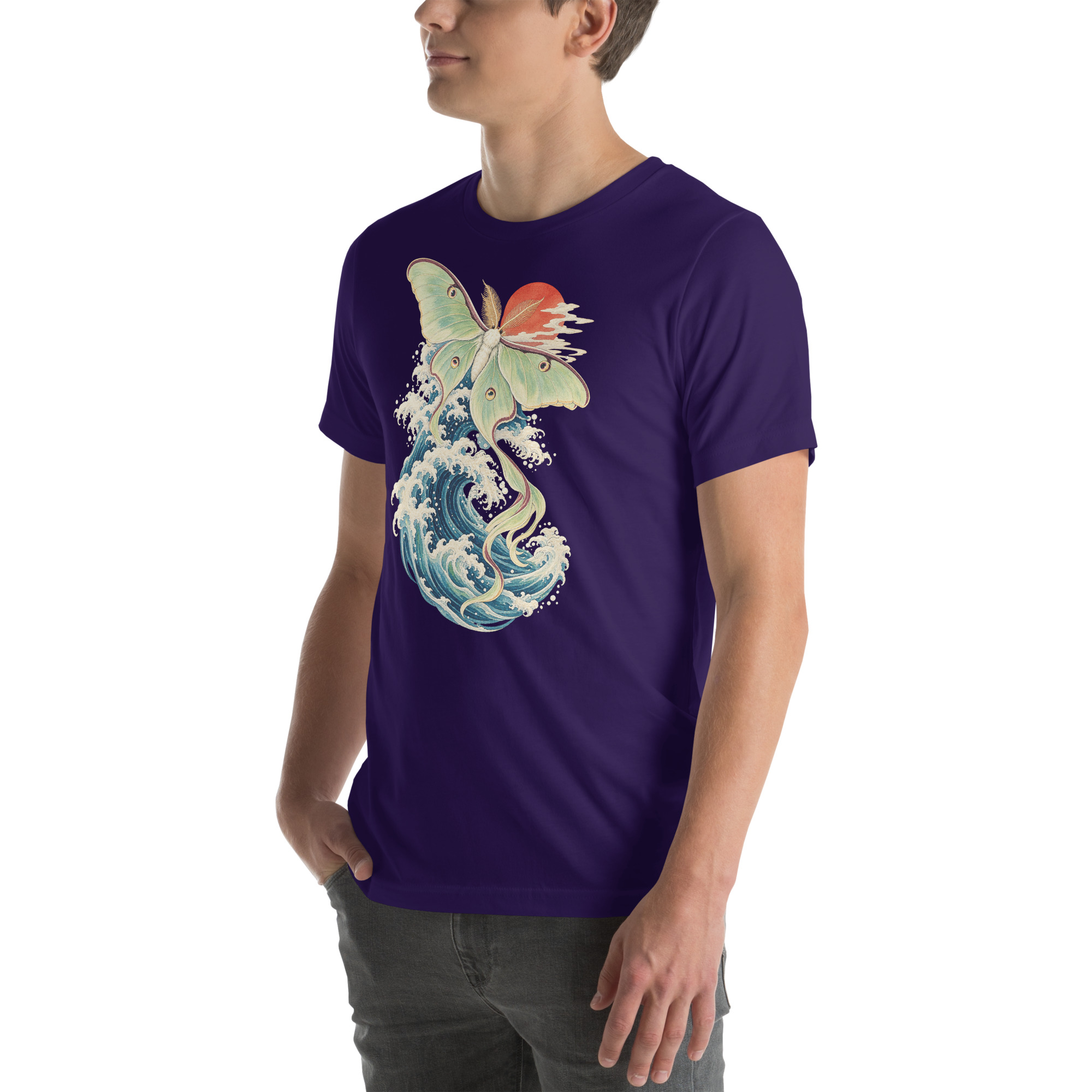 Luna Moth Great Wave Japanese Ukiyo-e Art T-Shirt - Image 100