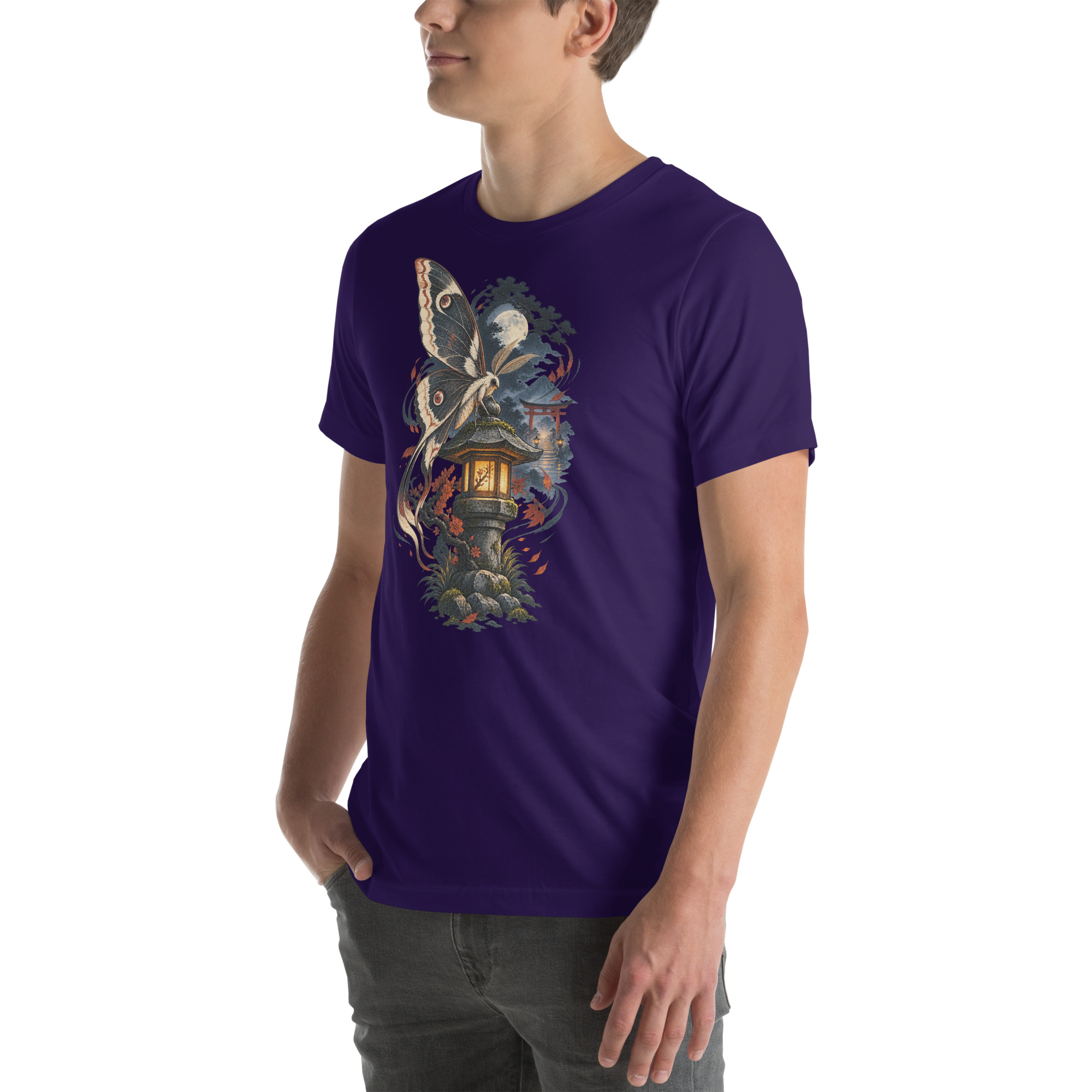Japanese Moth Lantern Shrine Night Yokai Art T-Shirt - Image 100