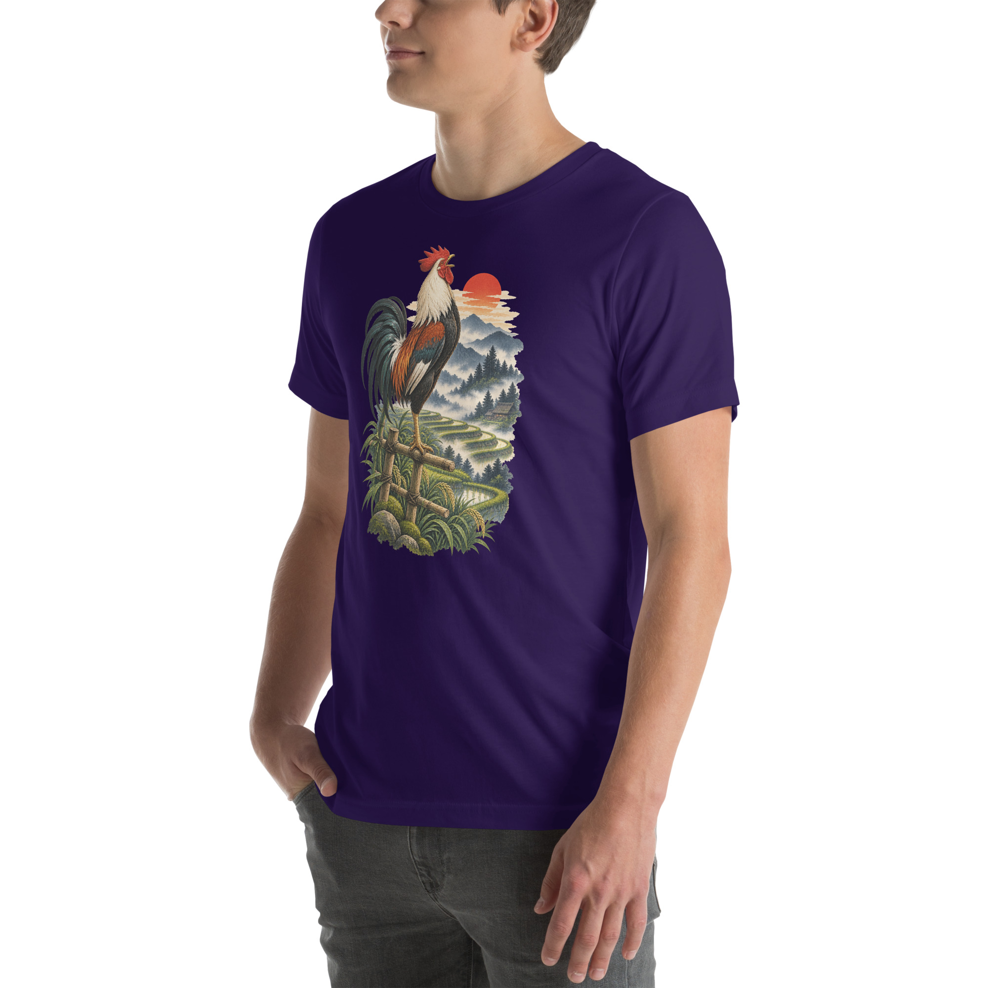 Japanese Rooster Rice Terrace Sunrise Art, Japanese Art Tee, Mythology Gift - Image 125