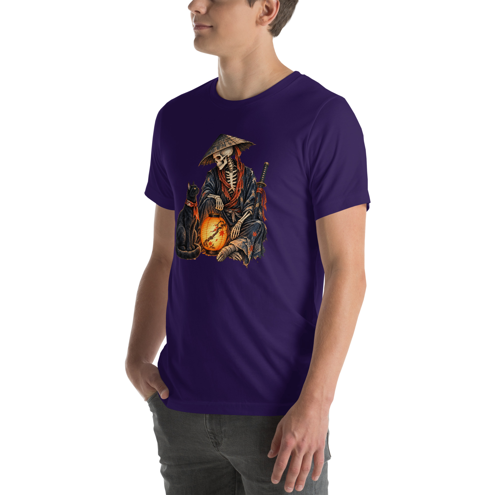 Black Cat Skeleton Lantern Japanese Folklore T-Shirt - Image 9