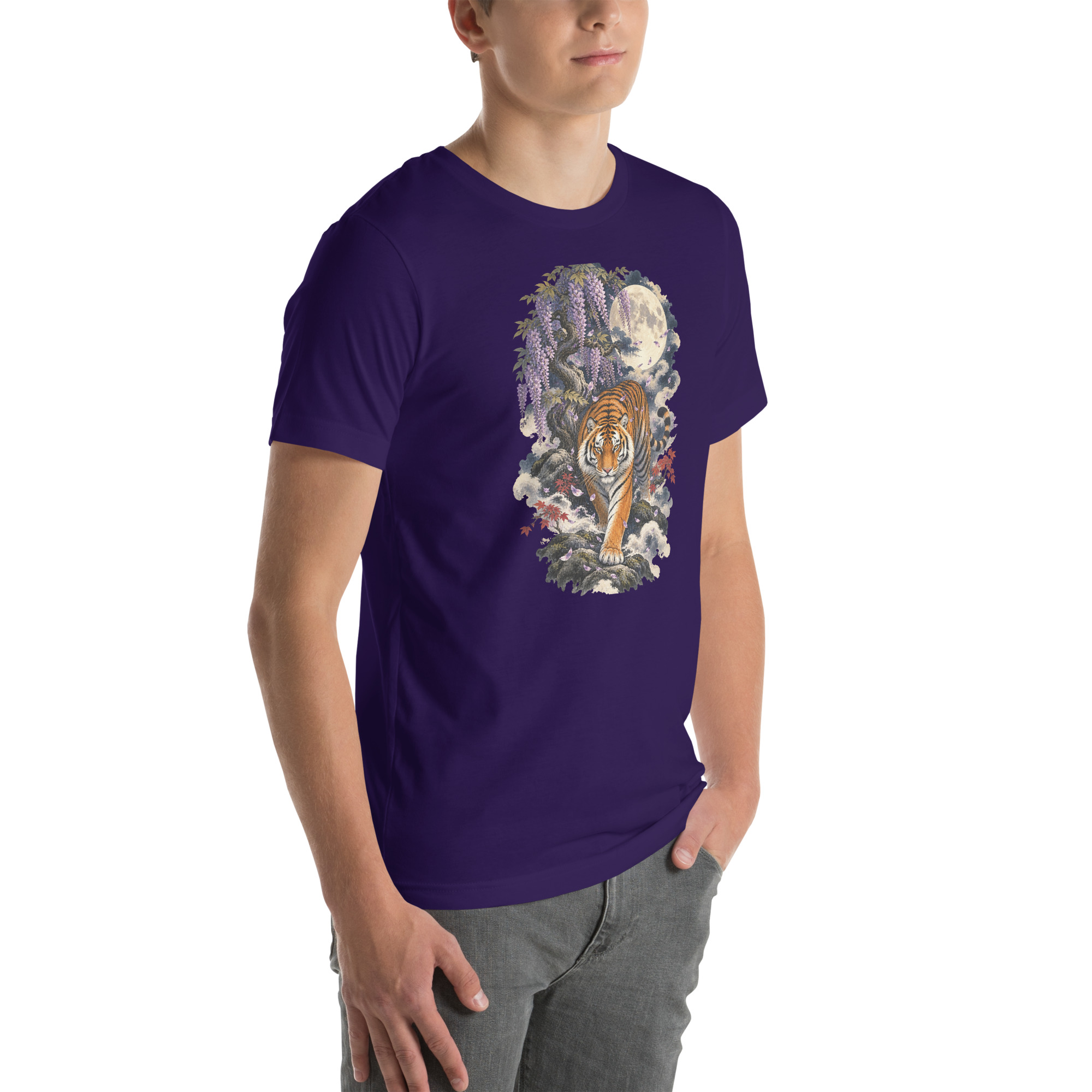 Japanese Tiger Wisteria Full Moon Art, Japanese Art Tee, Mythology Gift - Image 126