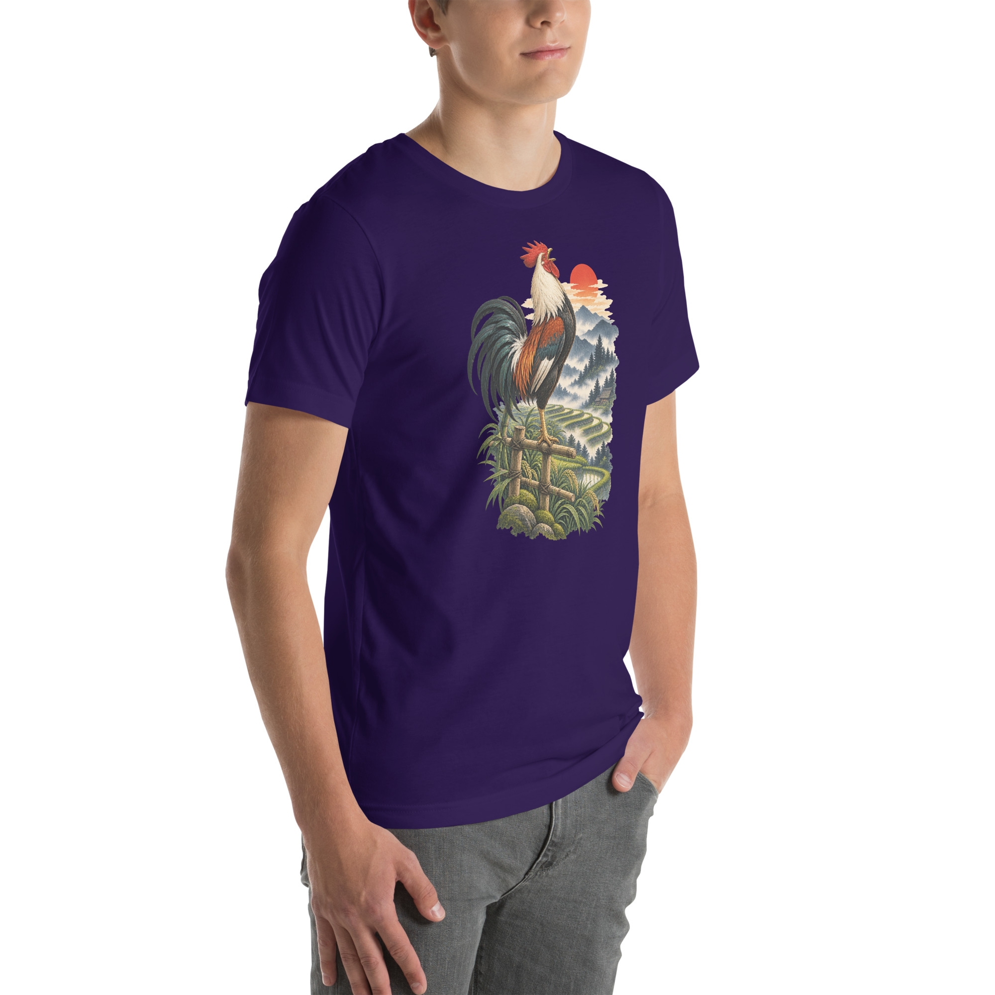 Japanese Rooster Rice Terrace Sunrise Art, Japanese Art Tee, Mythology Gift - Image 126