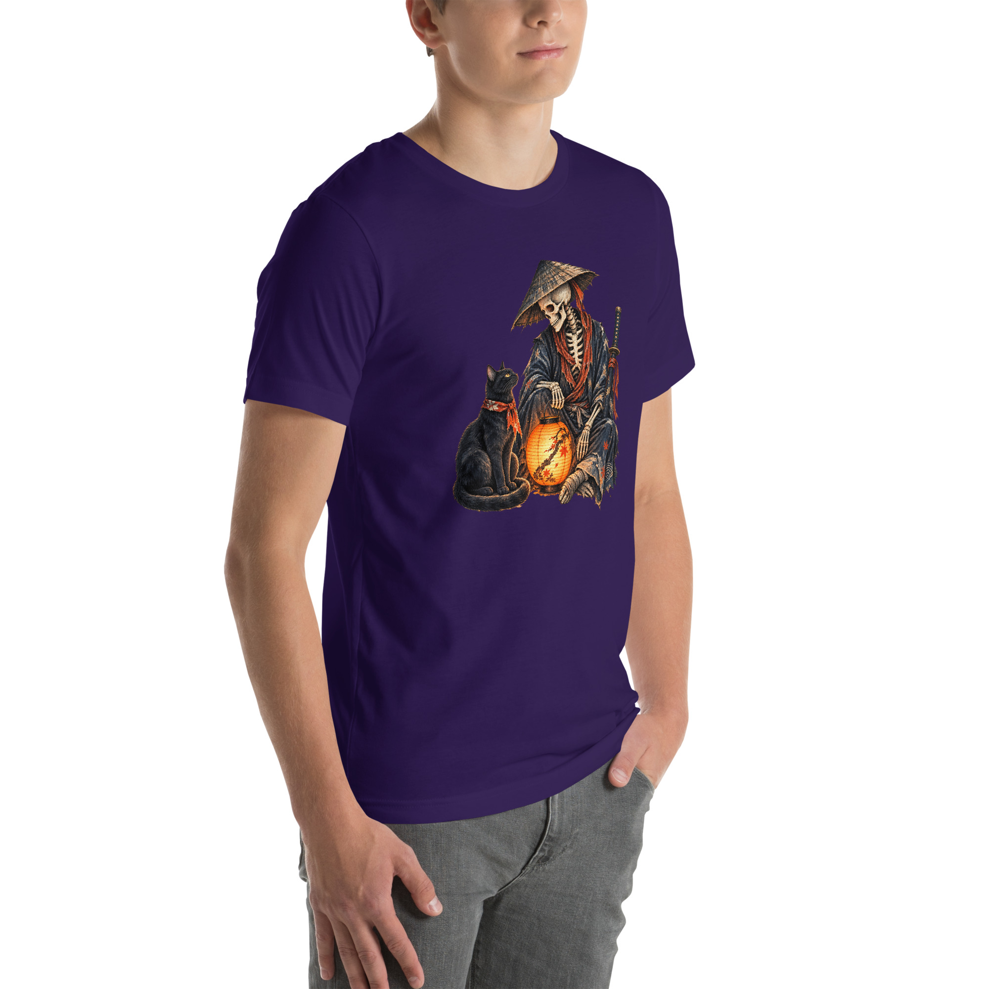 Black Cat Skeleton Lantern Japanese Folklore T-Shirt - Image 10