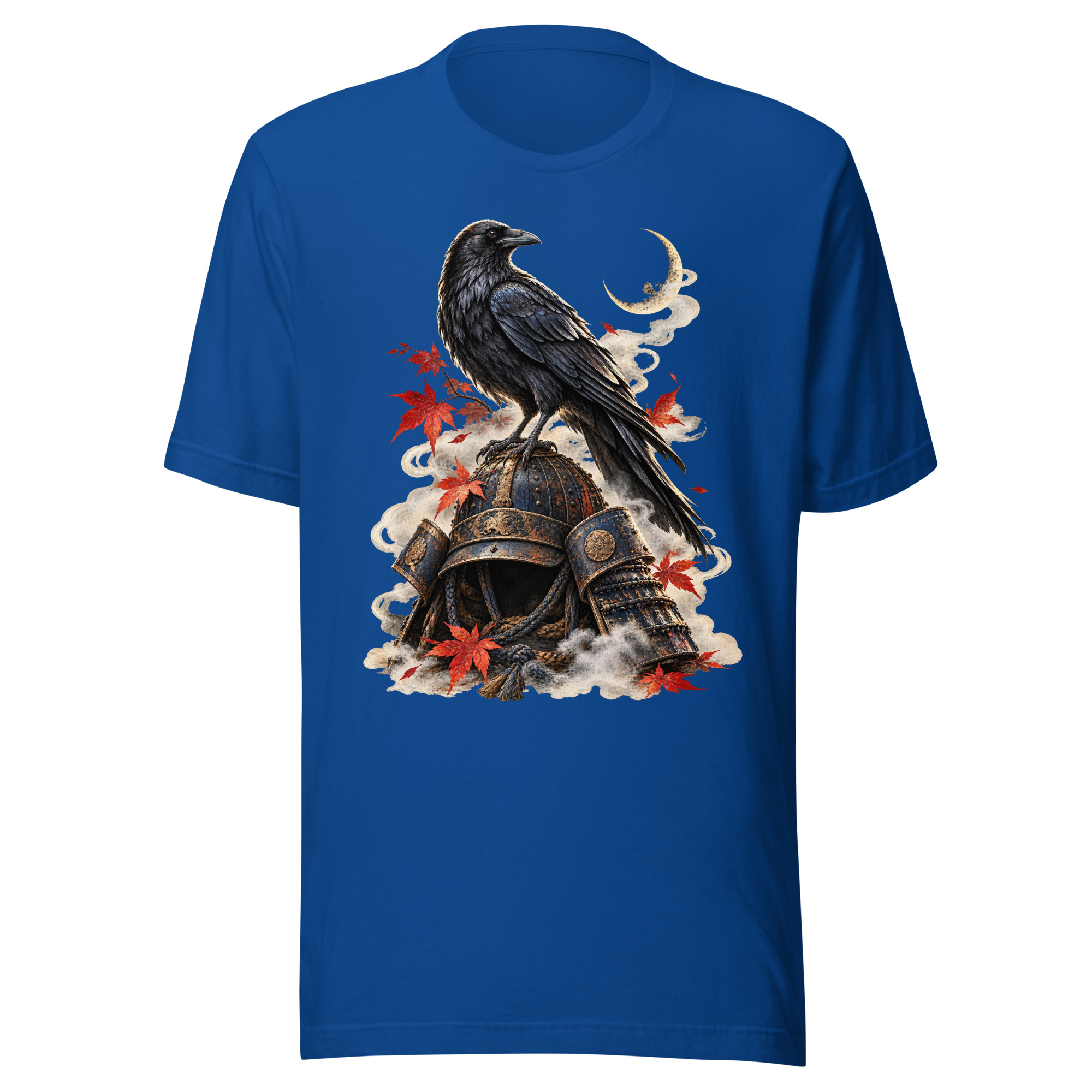 Raven Samurai Helmet Japanese Warrior Bird Art T-Shirt - Image 4