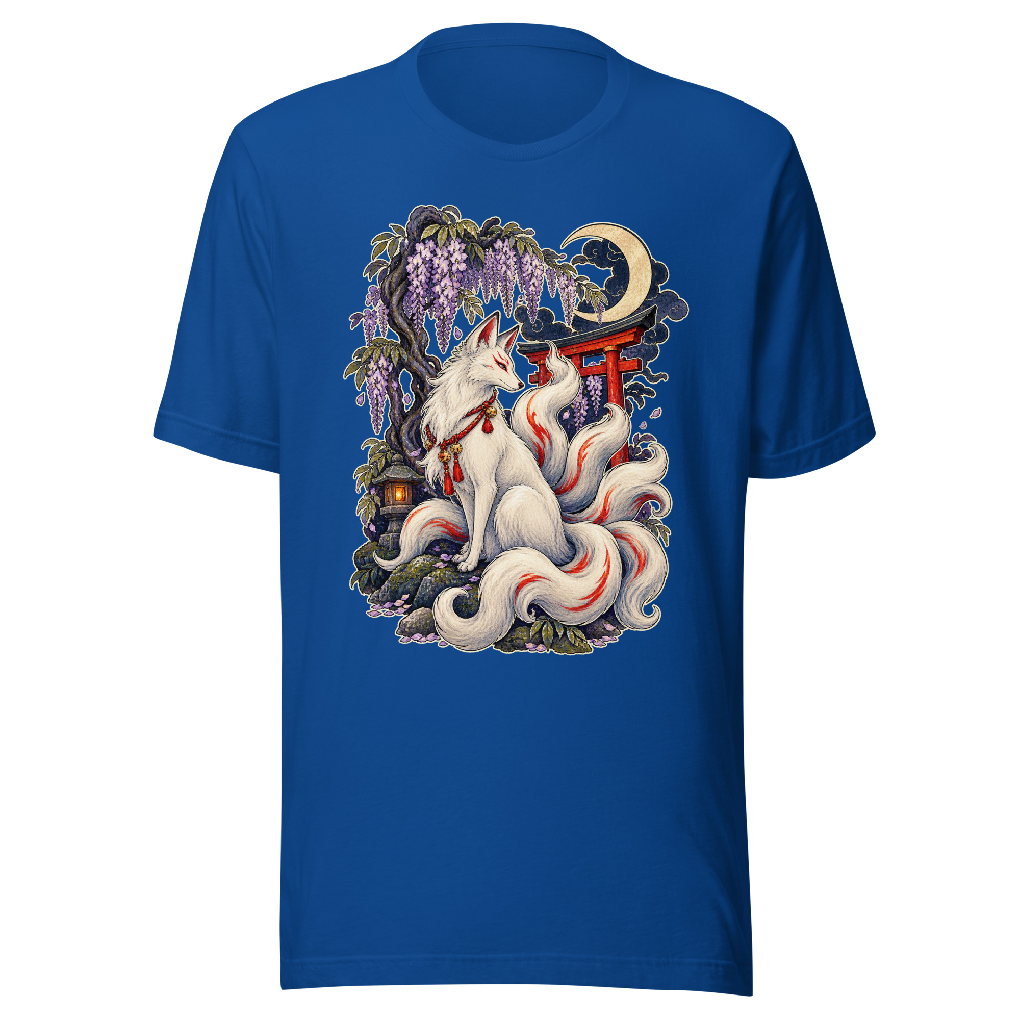 White Kitsune Wisteria Shrine Japanese Fox Spirit T-Shirt - Image 4