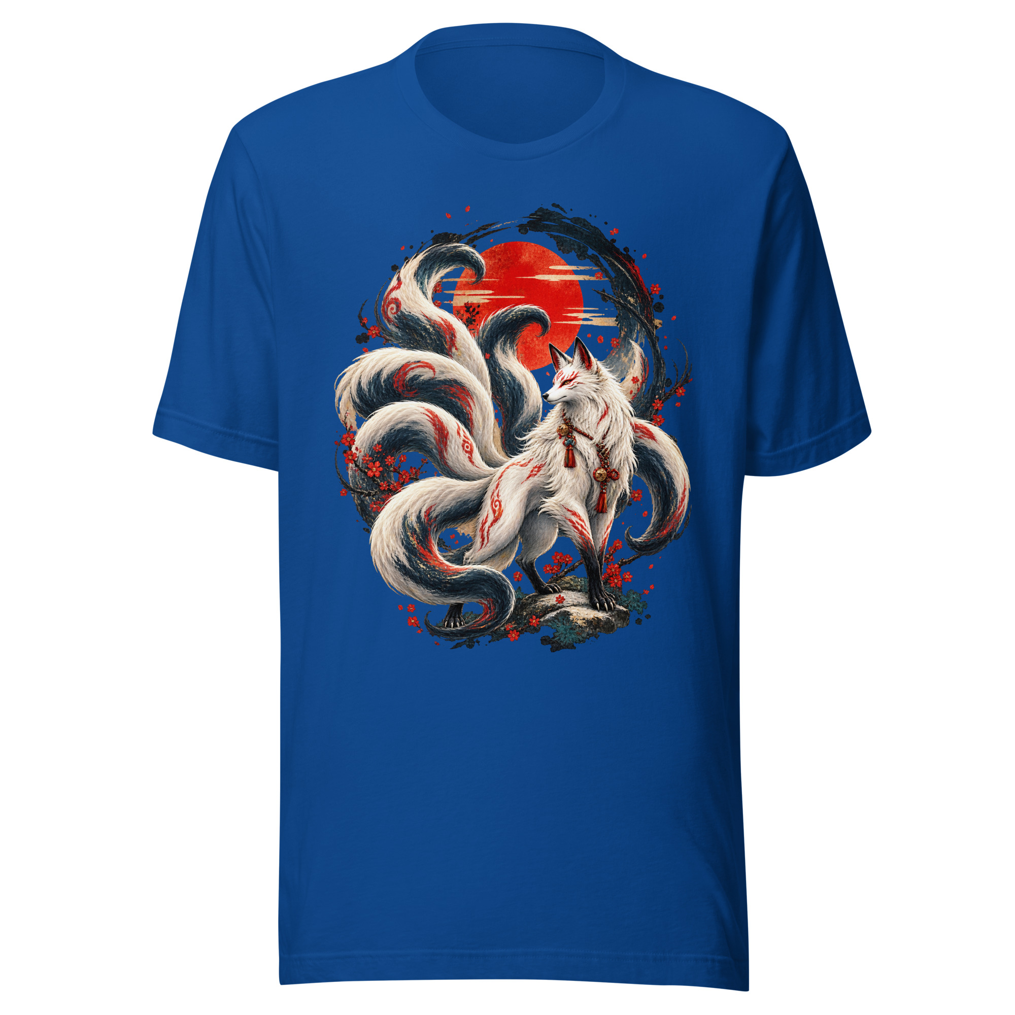 Nine Tailed Fox Red Sun Enso Japanese Mythology T-Shirt - Image 4