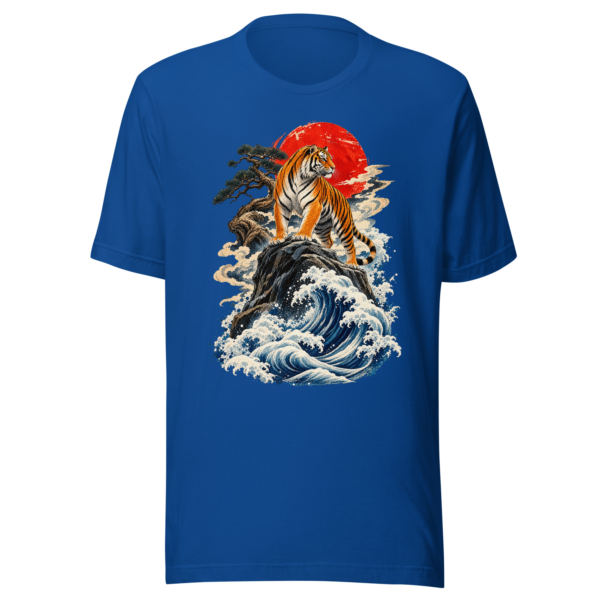 Japanese Tiger Great Wave Woodblock Art T-Shirt - Image 4
