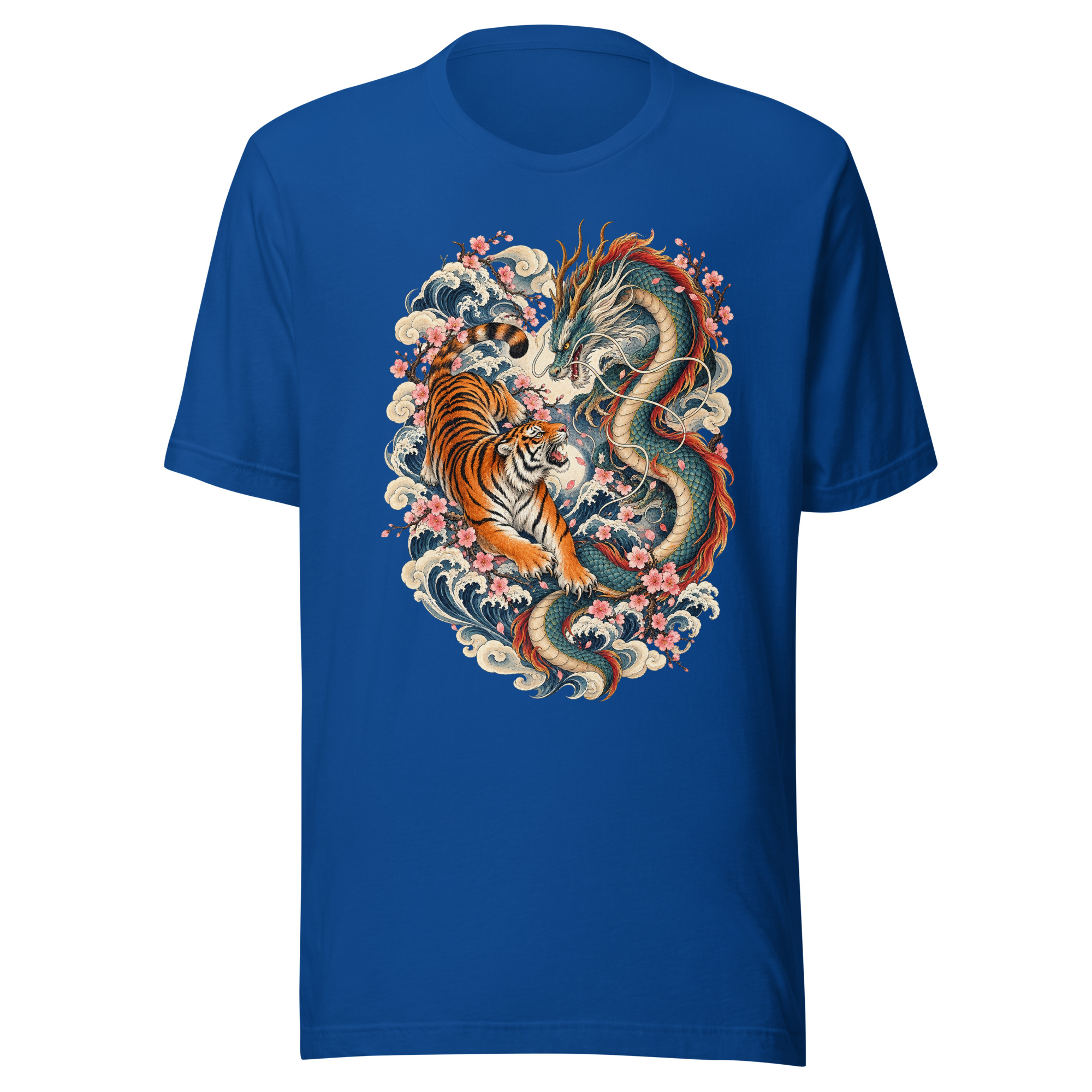 Japanese Tiger Dragon Sakura Mythology T-Shirt - Image 4