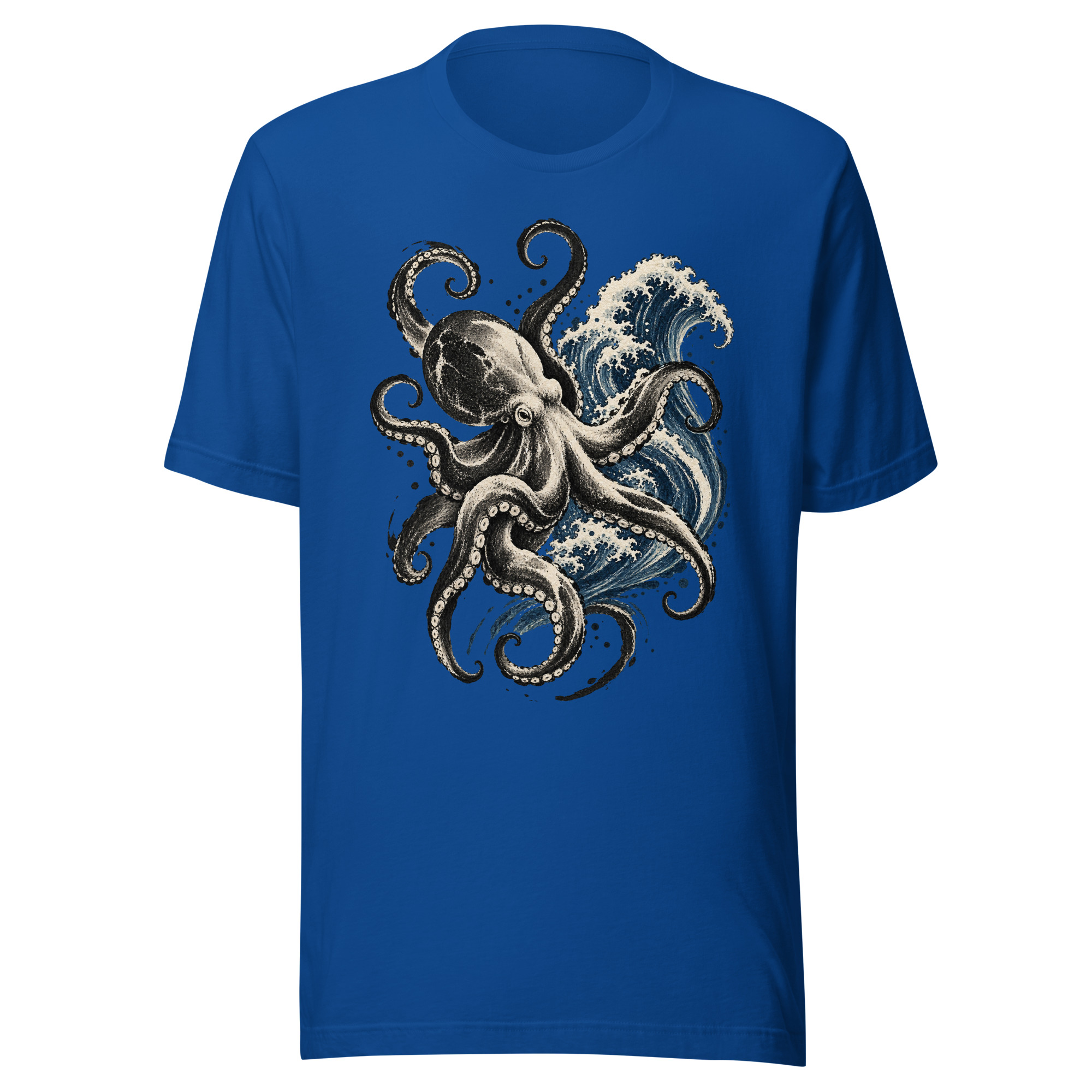 Gyotaku Octopus Great Wave Japanese Ink Art T-Shirt - Image 4