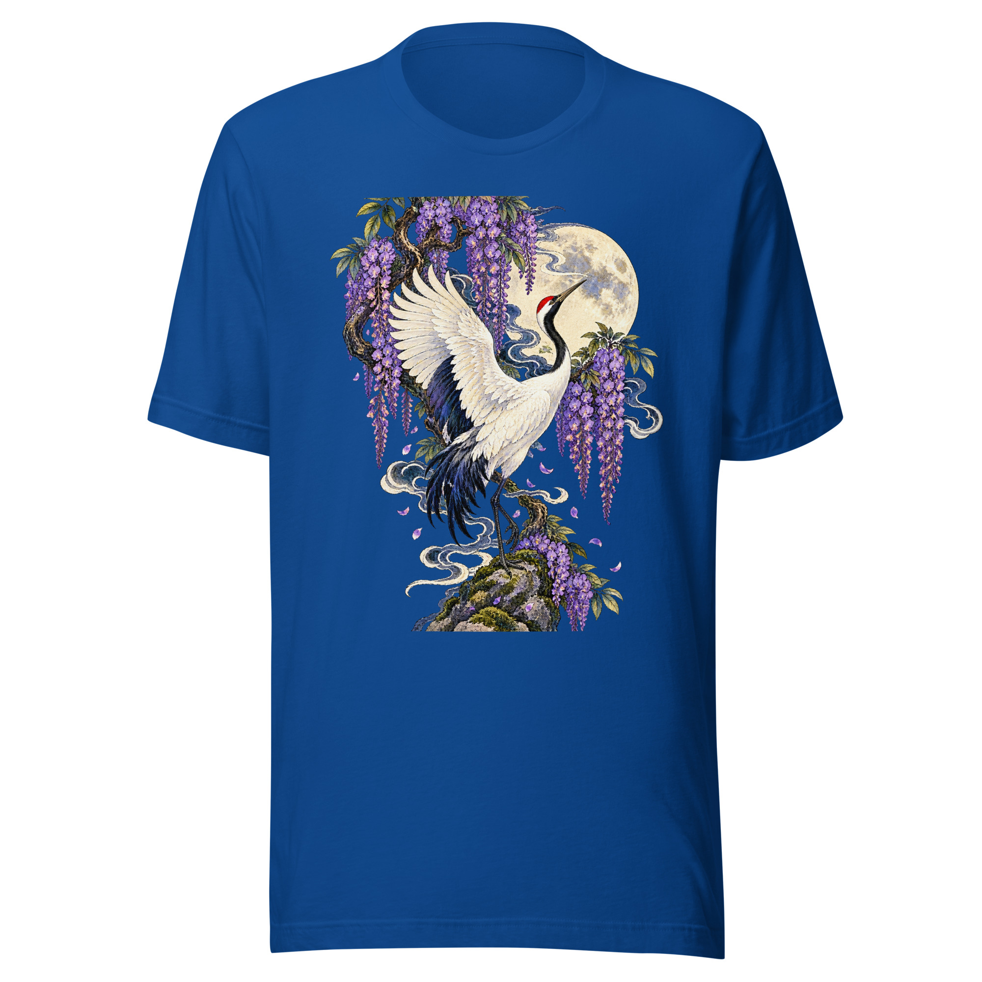 Crane Wisteria Full Moon Japanese Art T-Shirt - Image 4