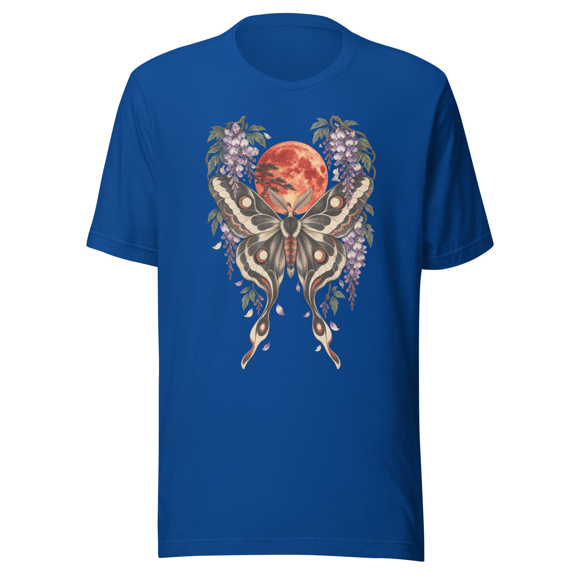 Japanese Moth Red Moon Wisteria Ukiyo-e Art T-Shirt - Image 107