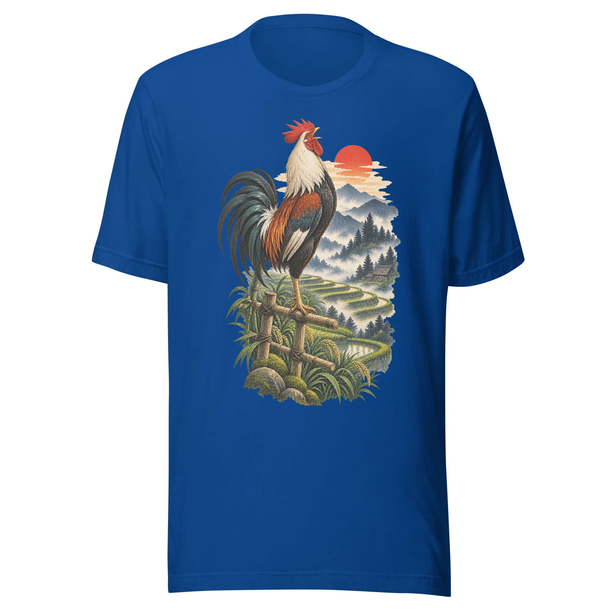 Japanese Rooster Rice Terrace Sunrise Art, Japanese Art Tee, Mythology Gift - Image 160