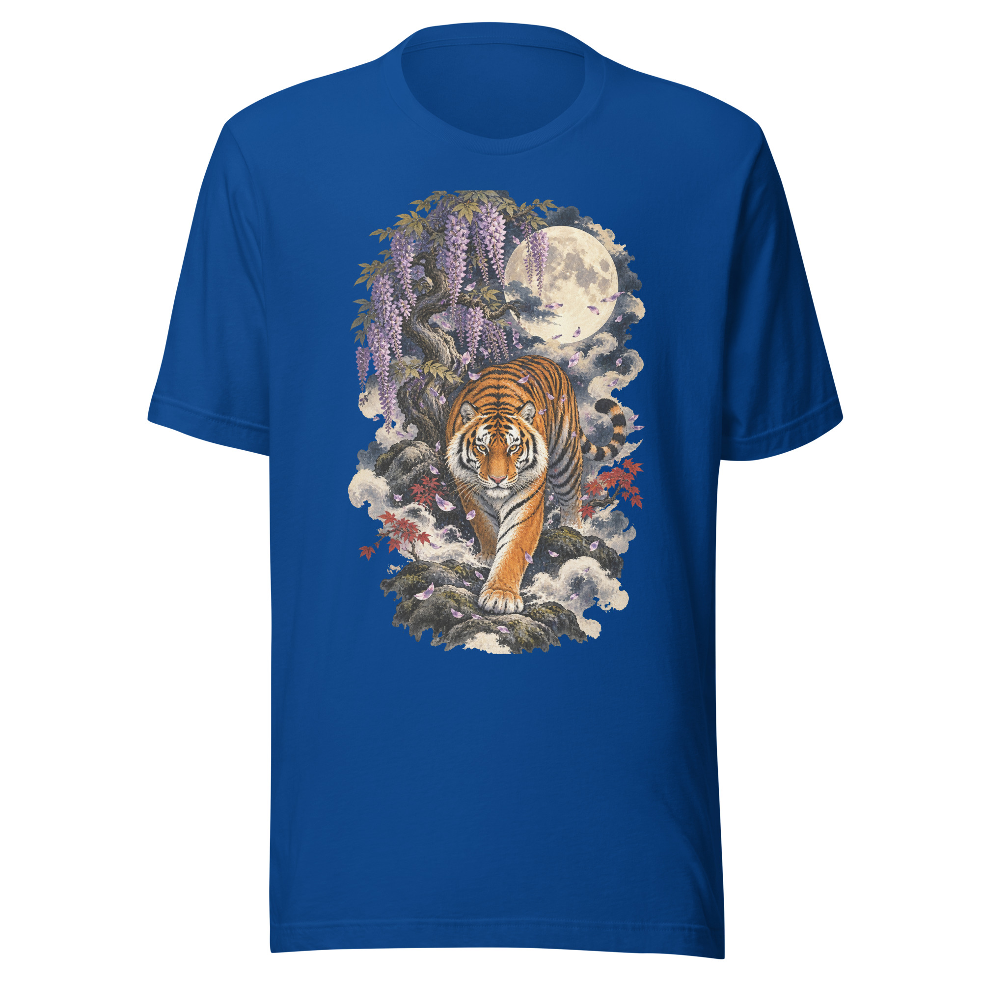 Japanese Tiger Wisteria Full Moon Art, Japanese Art Tee, Mythology Gift - Image 190