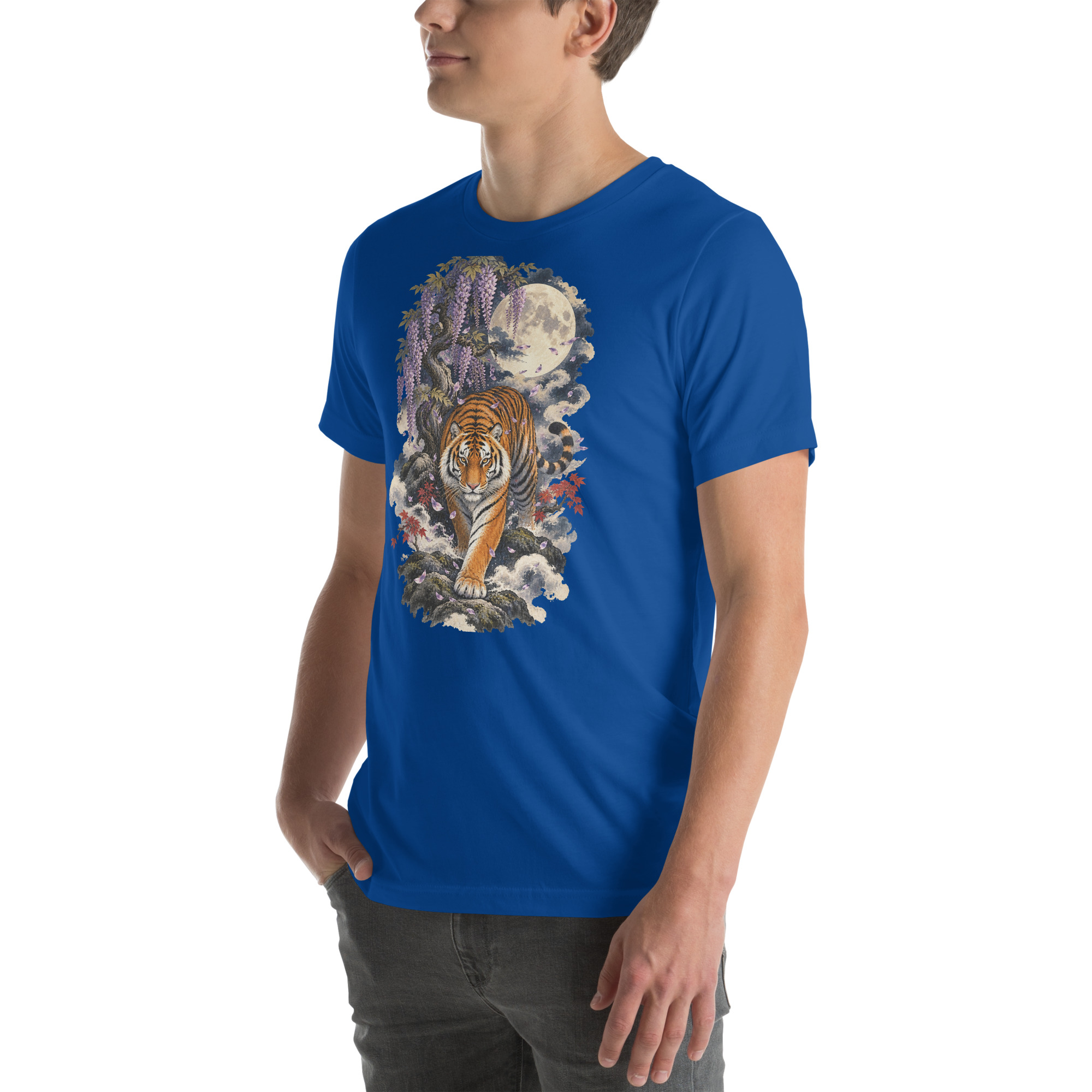Japanese Tiger Wisteria Full Moon Art, Japanese Art Tee, Mythology Gift - Image 110