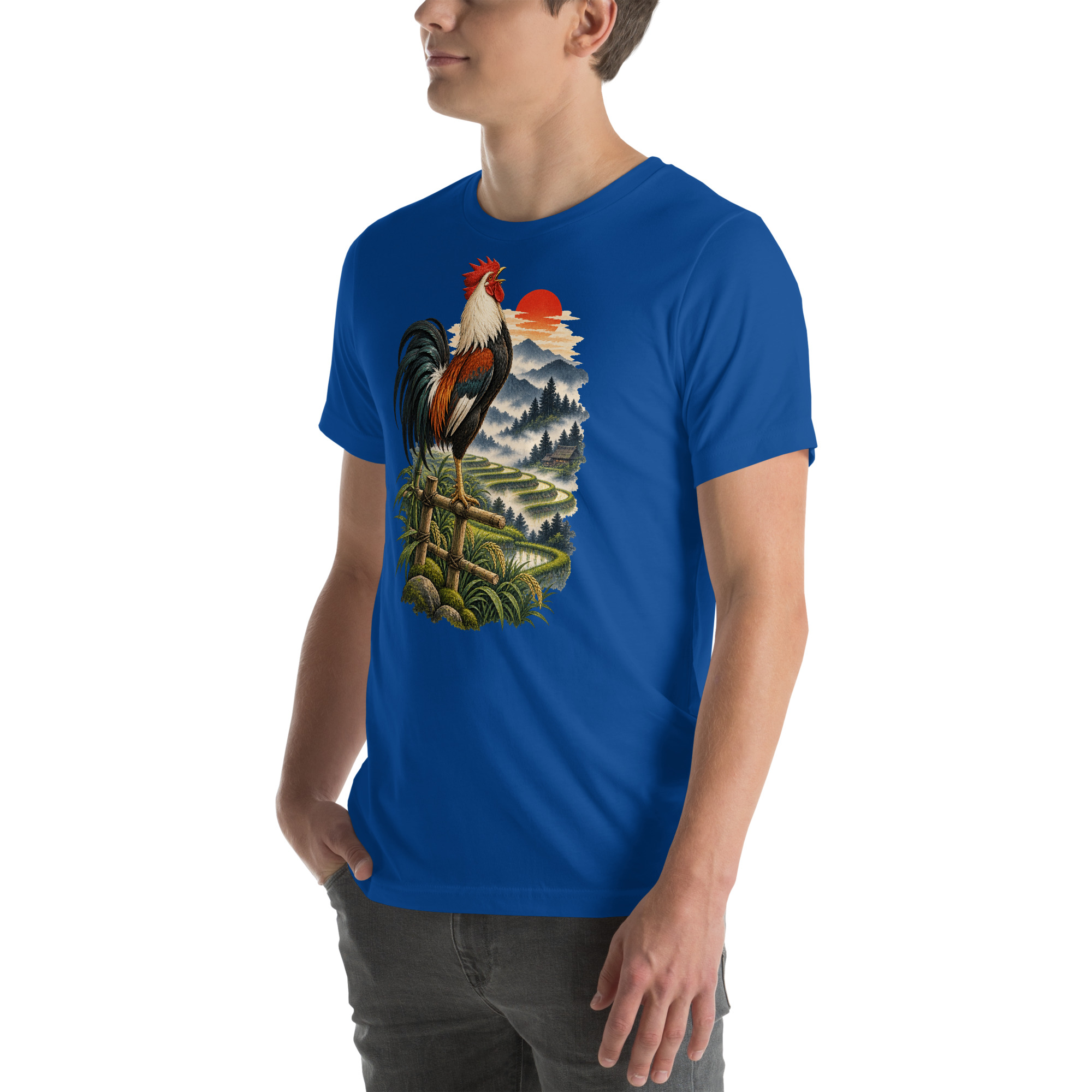 Japanese Rooster Rice Terrace Sunrise Art, Japanese Art Tee, Mythology Gift - Image 110
