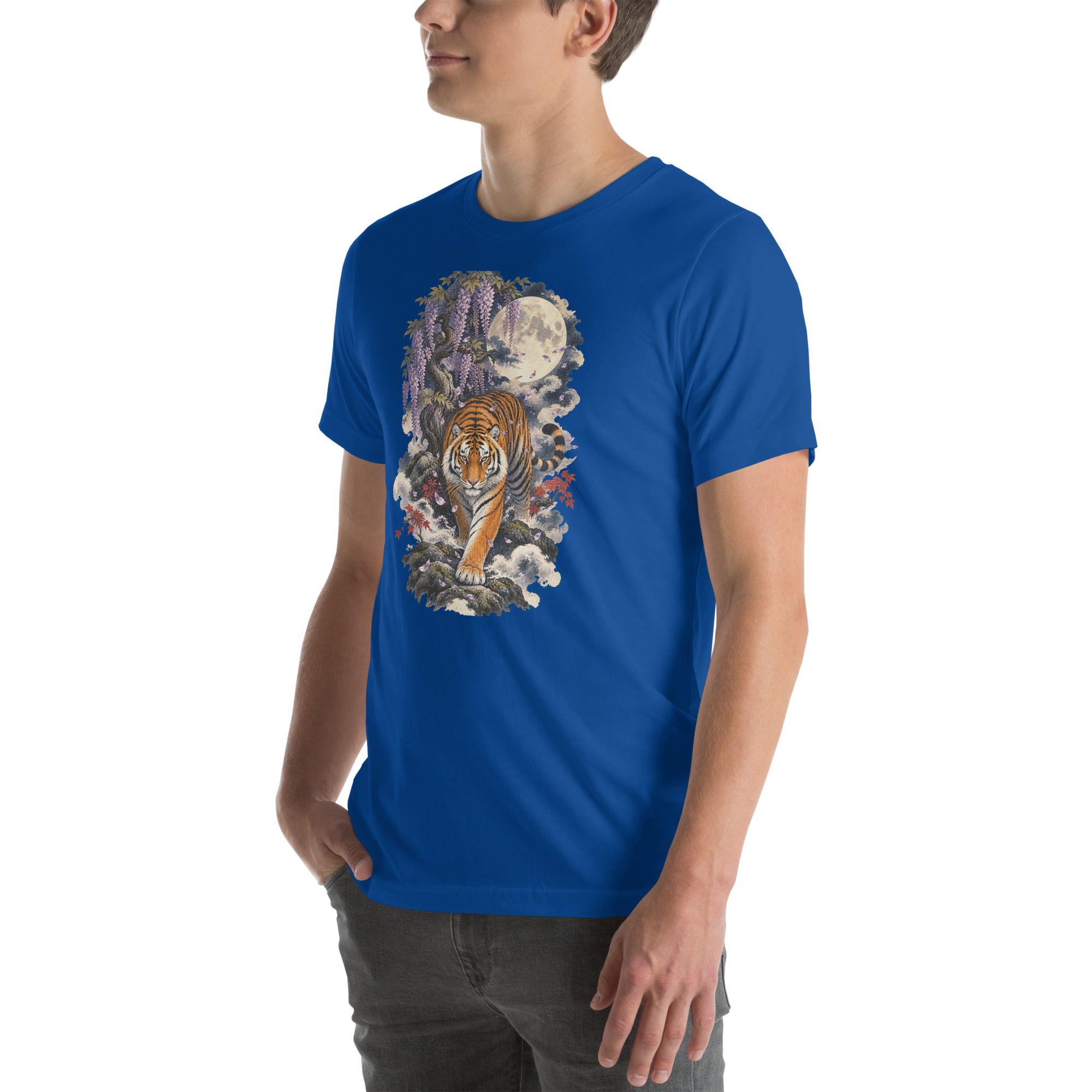 Japanese Tiger Wisteria Full Moon Art, Japanese Art Tee, Mythology Gift - Image 135
