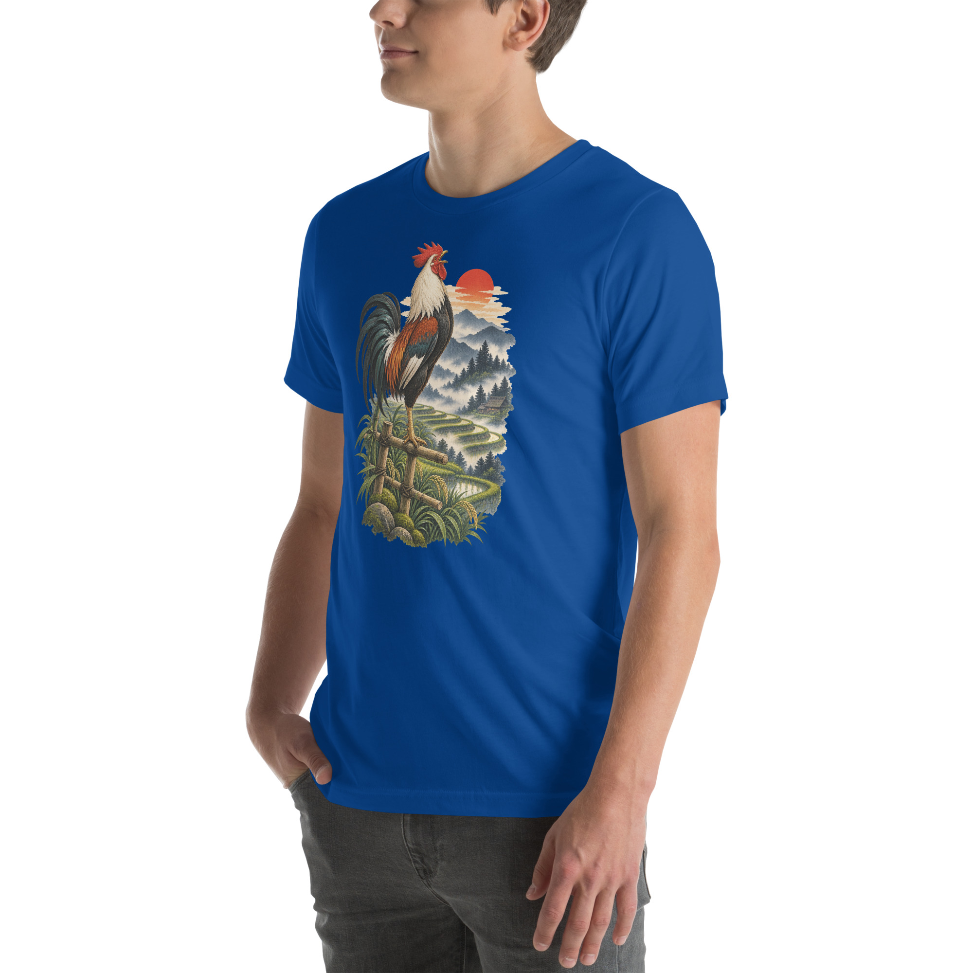 Japanese Rooster Rice Terrace Sunrise Art, Japanese Art Tee, Mythology Gift - Image 135