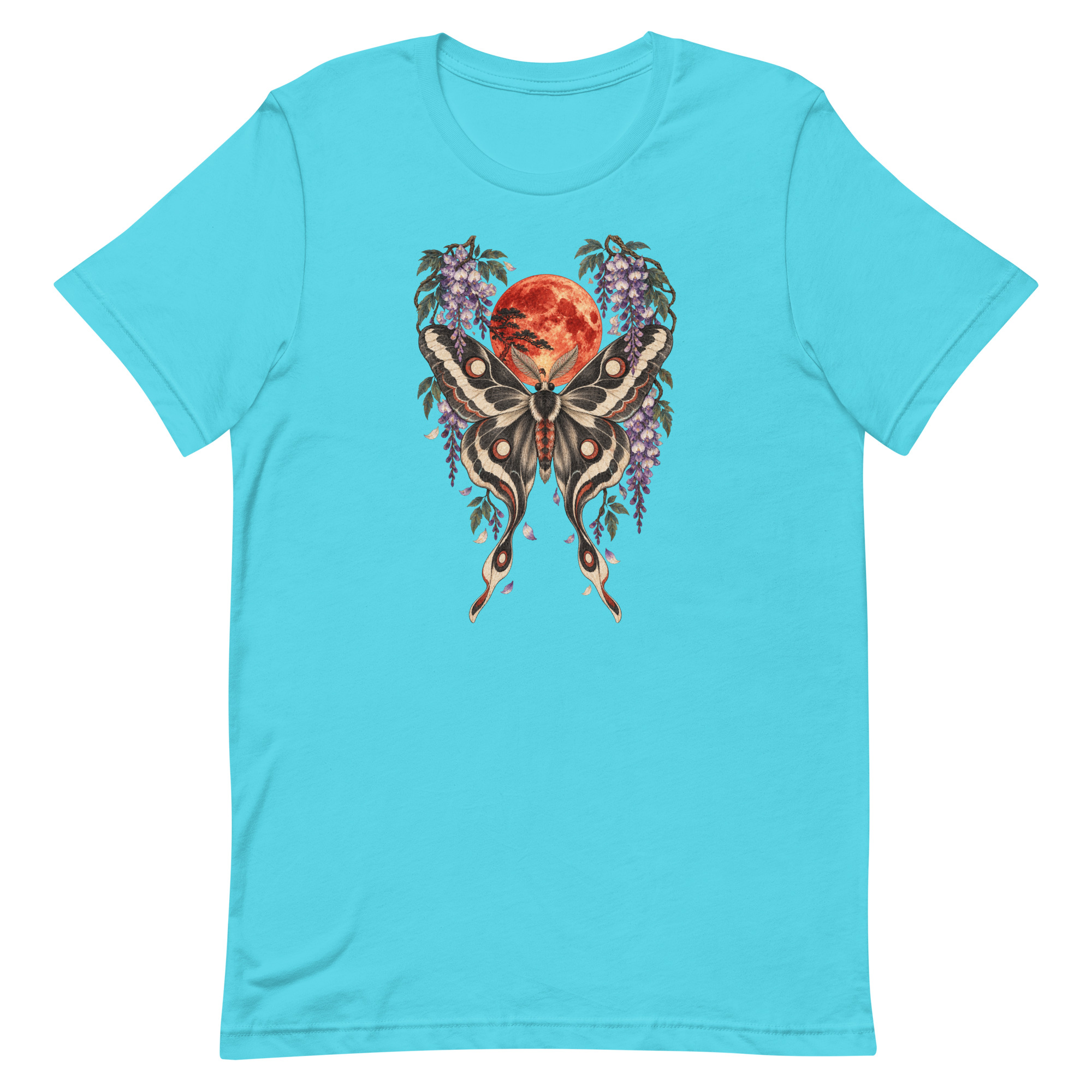 Japanese Moth Red Moon Wisteria Ukiyo-e Art T-Shirt - Image 79