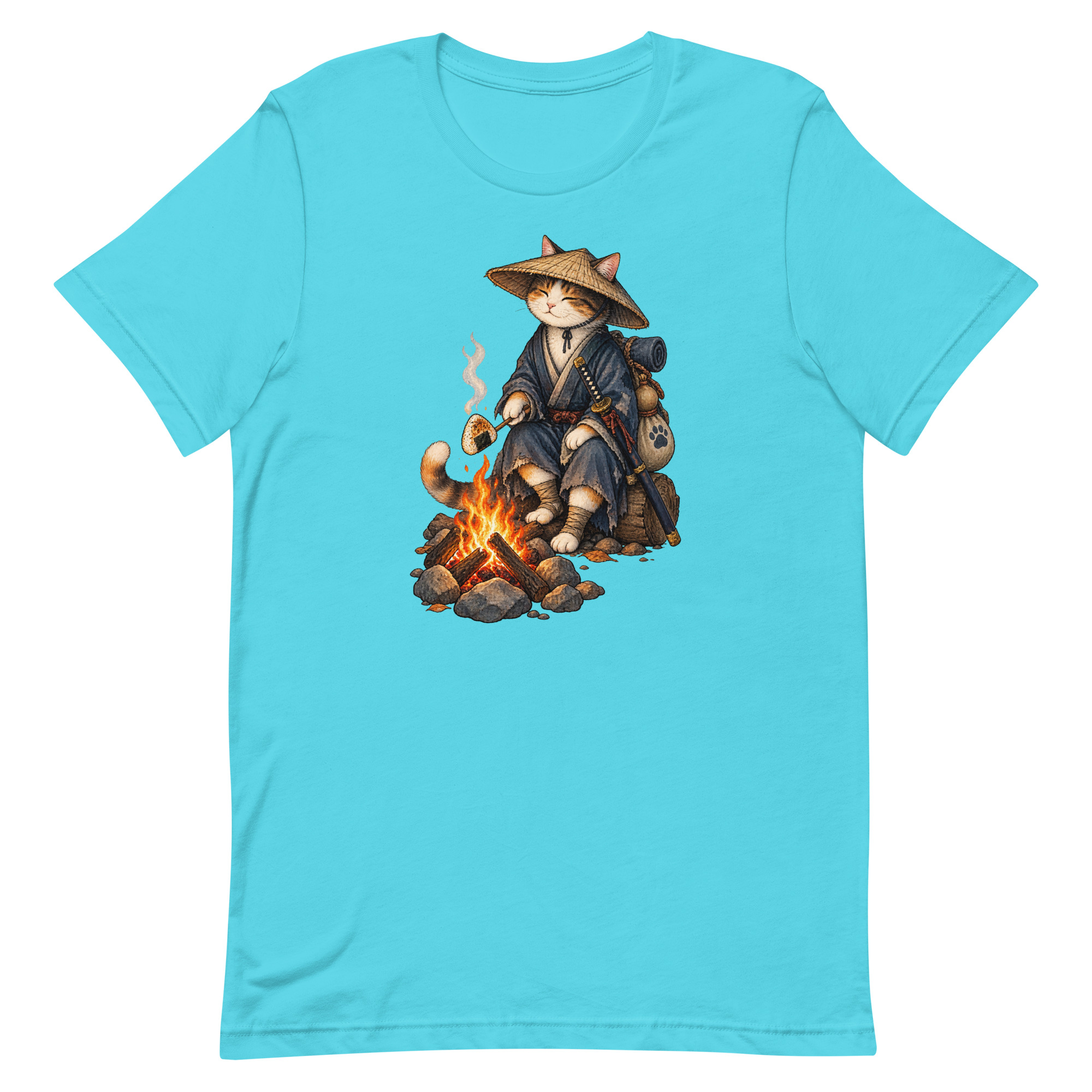 Samurai Cat Onigiri Campfire Japanese Art, Japanese Art Tee, Mythology Gift - Image 79