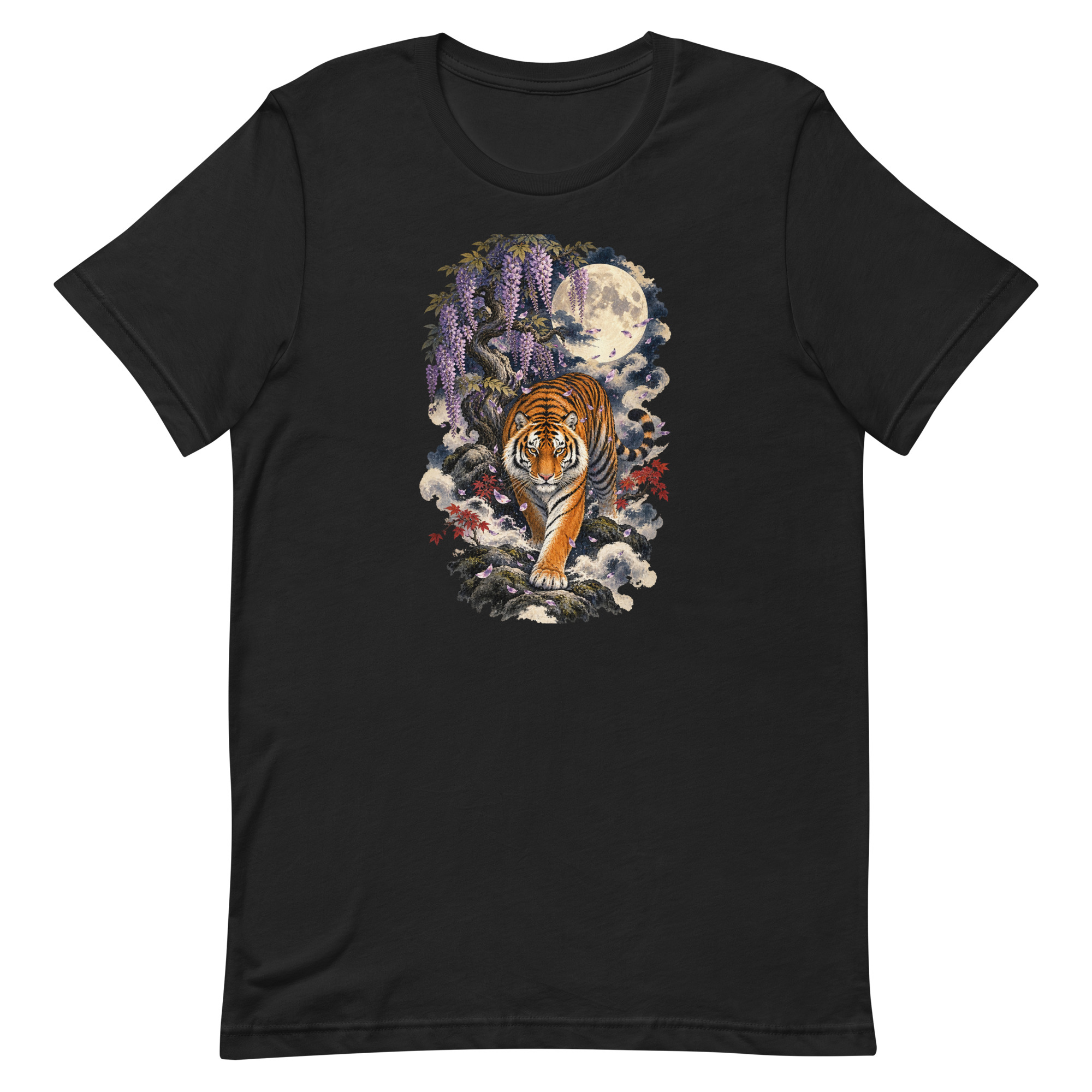 Japanese Tiger Wisteria Full Moon Art, Japanese Art Tee, Mythology Gift - Image 75