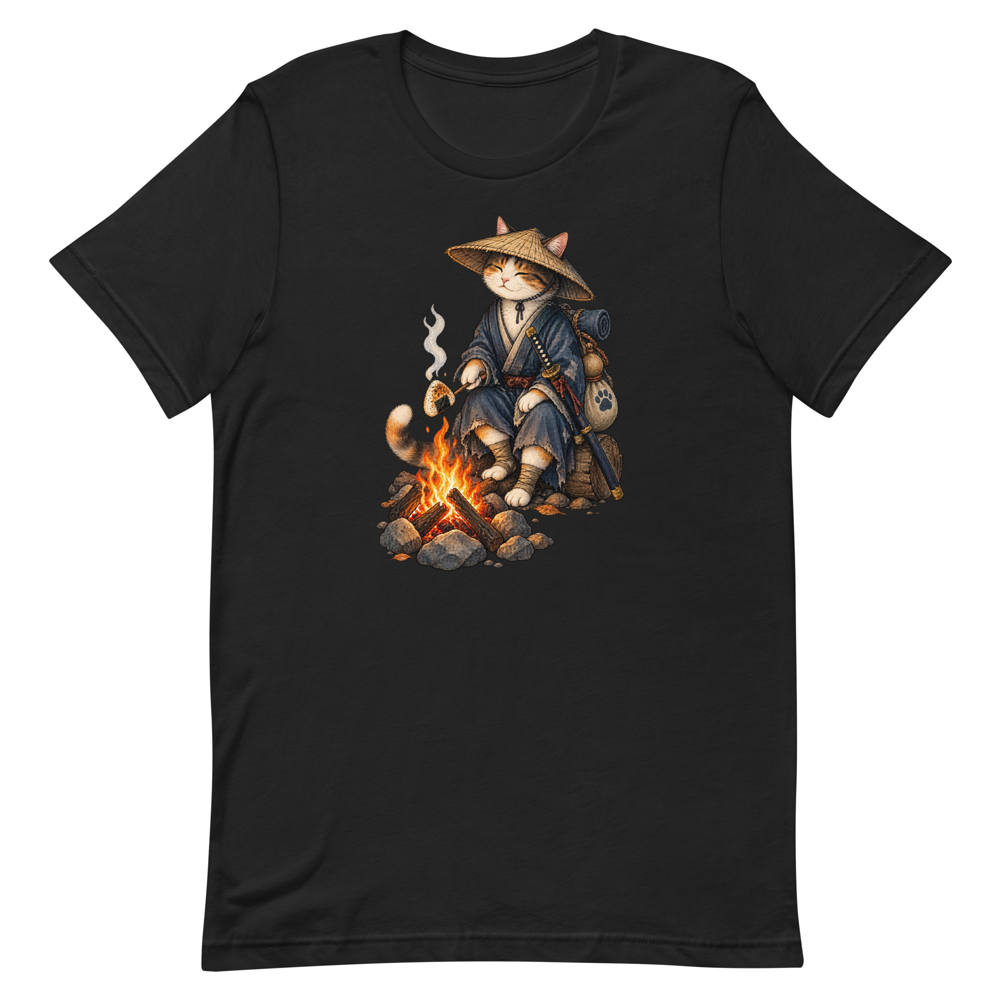 Samurai Cat Onigiri Campfire Japanese Art, Japanese Art Tee, Mythology Gift - Image 77