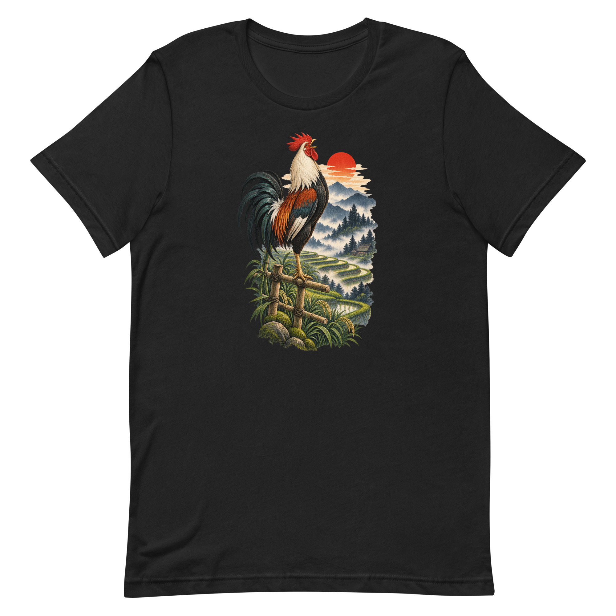 Japanese Rooster Rice Terrace Sunrise Art, Japanese Art Tee, Mythology Gift - Image 75