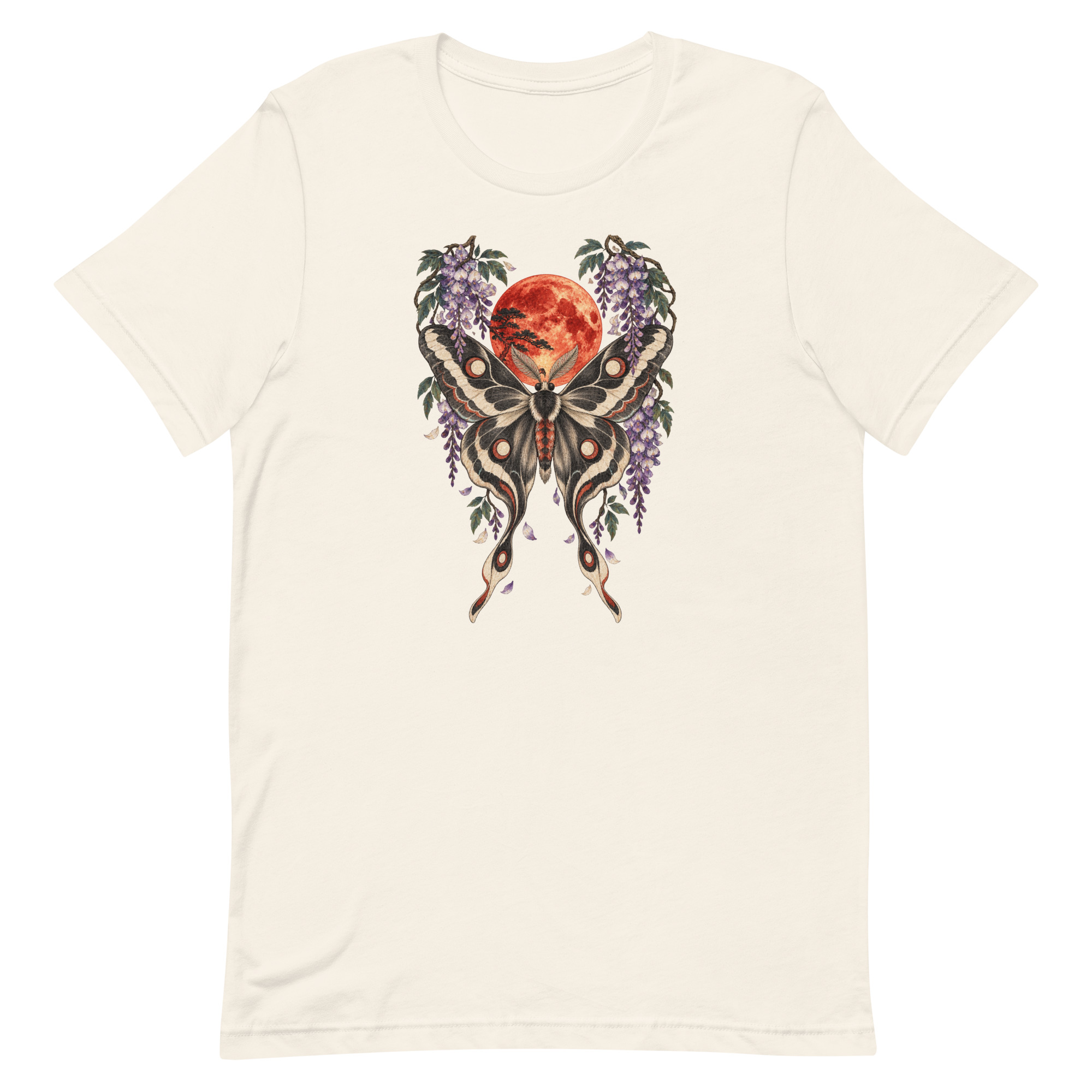 Japanese Moth Red Moon Wisteria Ukiyo-e Art T-Shirt - Image 67