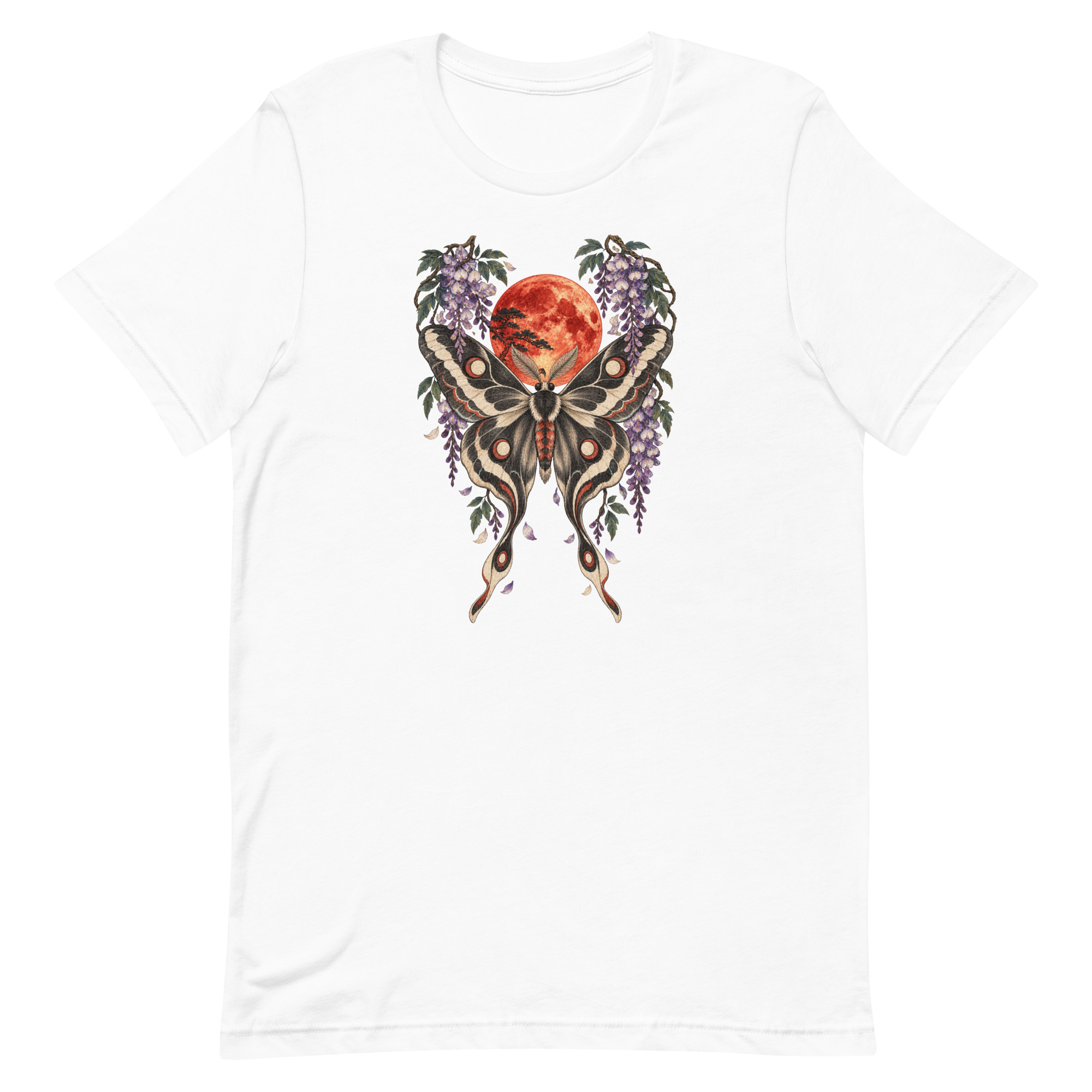 Japanese Moth Red Moon Wisteria Ukiyo-e Art T-Shirt - Image 68