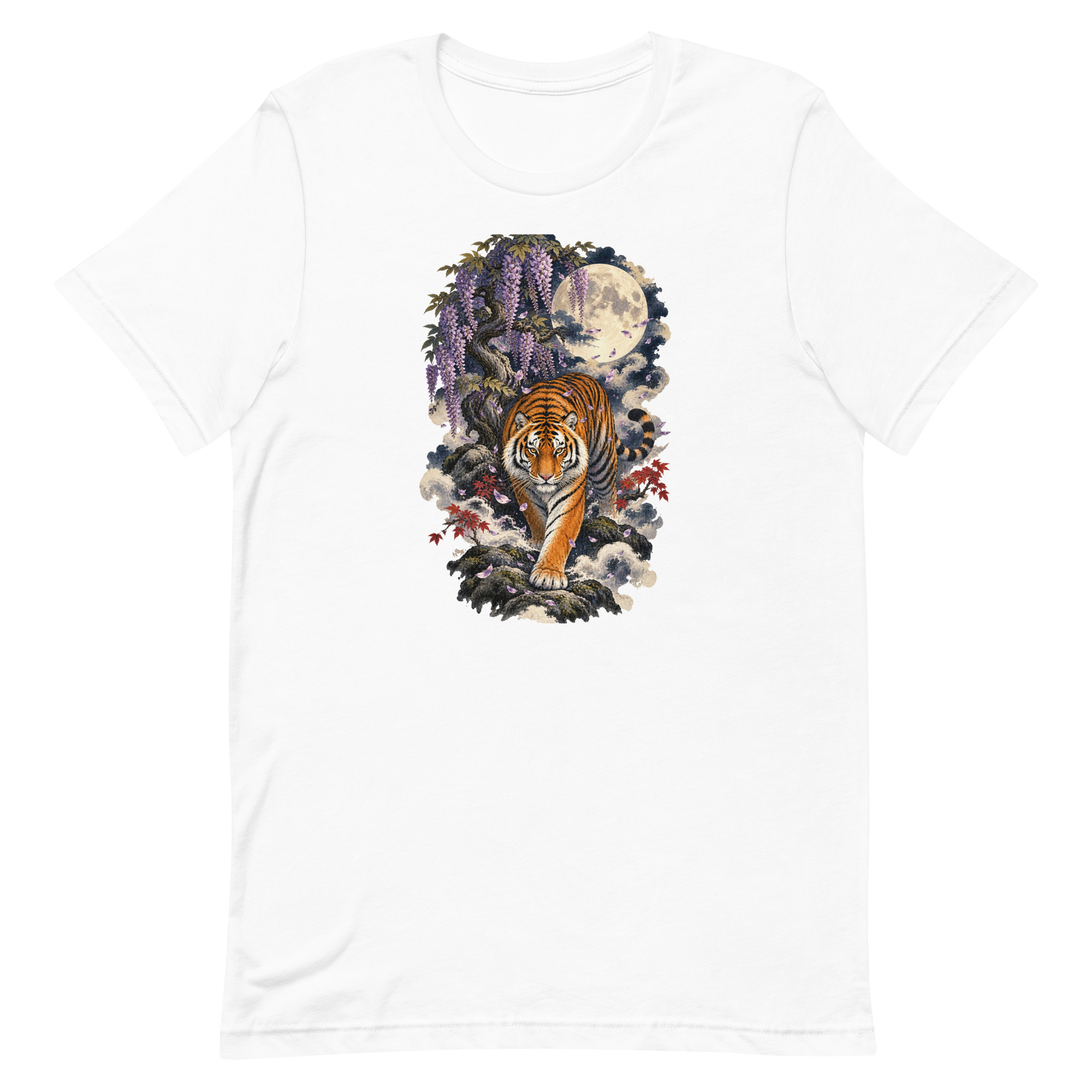 Japanese Tiger Wisteria Full Moon Art, Japanese Art Tee, Mythology Gift - Image 66