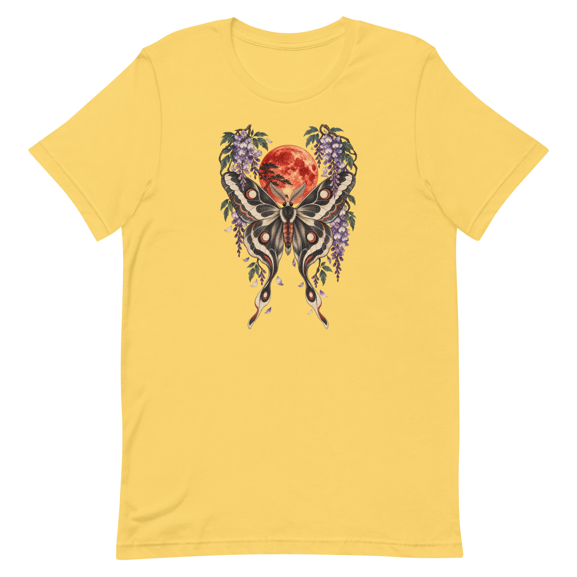 Japanese Moth Red Moon Wisteria Ukiyo-e Art T-Shirt - Image 69