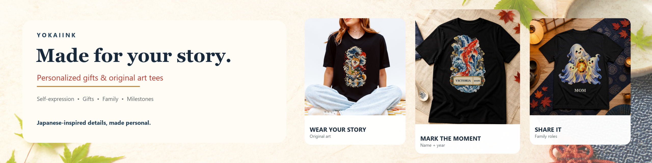 YokaiInk Japanese-inspired yokai, animal art, and personalized T-shirt collection